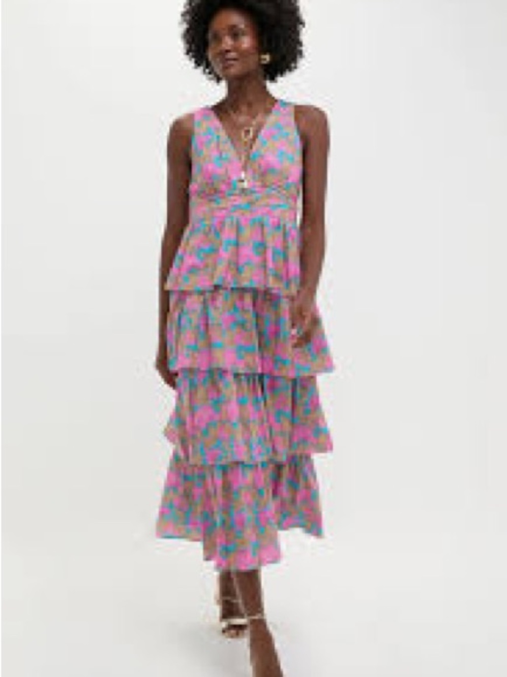 Hyacinth House Pink Floral Tiered Maxi Dress